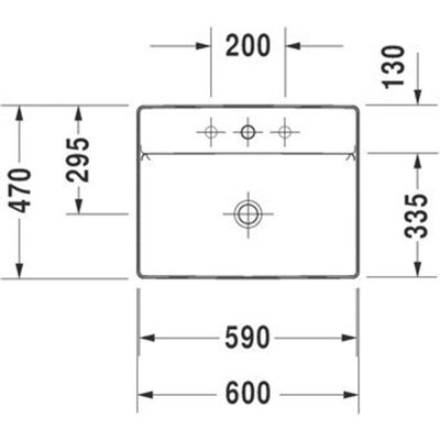 Duravit DuraSquare opzetwastafel zonder overloop 1 kraangat 60x47cm m. afvoerventiel en keramische afdekkap wit