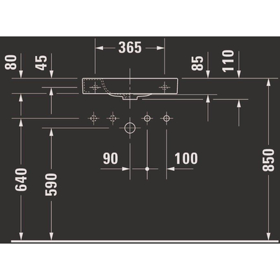 Duravit HappyD 2 fontein met overloop met kraangat rechts 50x22cm met wondergliss wit