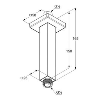 Kludi A-QA douchearm plafondmontage 1/2x15cm met vierkante rozet chroom