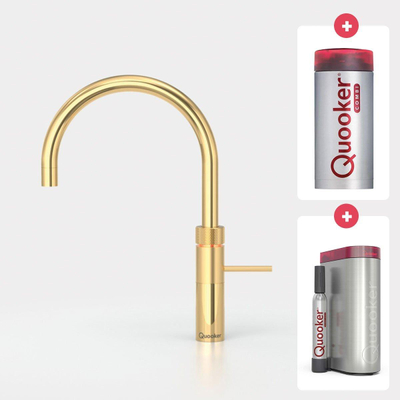 Quooker NL Fusion round kokendwaterkraan opbouw uitloop draaibaar met Combi+ reservoir & Cube reservoir verguld