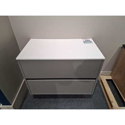 BRAUER Nexxt Wastafelonderkast 80x46x55cm 2 greeploze softclose lades 1 sifonuitsparing MDF mat taupe met Tide topblad 80 mat wit SHOWROOMMODEL