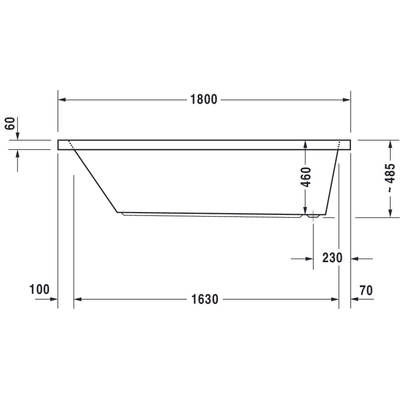 Duravit Starck 1 bad acryl rechthoekig met overloop met 1 rugsteun 180x90x46cm inbouw wit