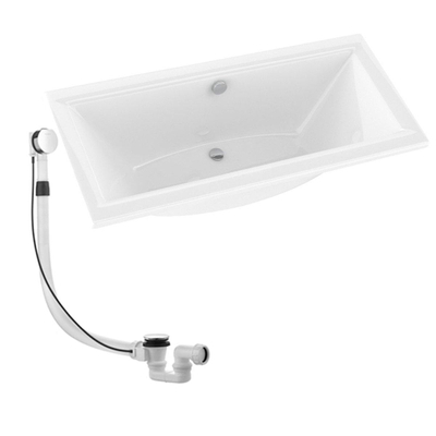 Plieger Corfu duobad 180x80cm acryl 48cm extra diep met poten wit inclusief badafvoer en overloopcombinatie met waste en kabel 85cm chroom