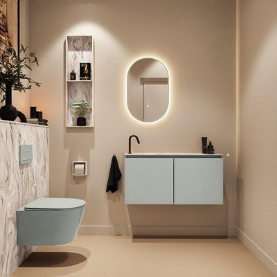 MONDIAZ TURE-DLUX 100cm toiletmeubel Greey. EDEN wastafel Glace positie links. Met 1 kraangat.