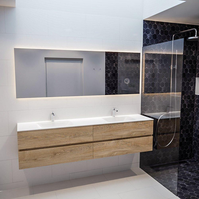 MONDIAZ VICA Badkamermeubelset - 200cm - 4 lades - wasbak Cloud dubbel - 2 kraangaten - solid surface washed oak