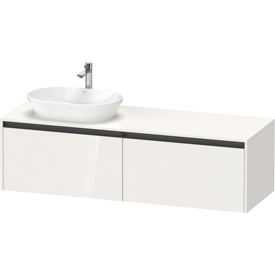 Duravit Ketho 2 wastafelonderbouwkast incl. consoleplaat met 2 laden voor waskom links 160x55x45.9cm met handgrepen antraciet hoogglans wit