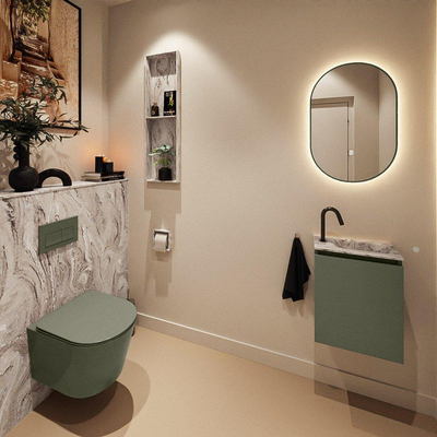 MONDIAZ TURE-DLUX 40cm toiletmeubel Army. EDEN wastafel Glace positie rechts. Met 1 kraangat.