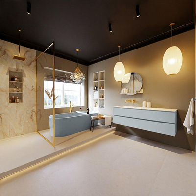 Mondiaz VICA-DLUX Badkamermeubelset - 150cm - clay - 2 lades - Inbouw wastafel CLOUD - links - zonder kraangat - kleur Frappe - XL versie 60cm hoog