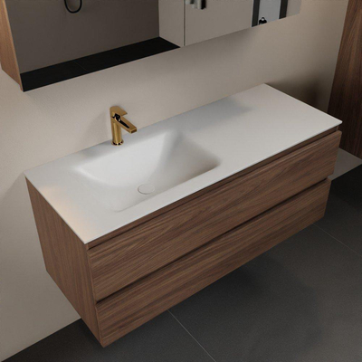 Mondiaz Aivy badmeubelset - 120x45x50cm - 1 kraangat - 1 wasbak talc Solid surface - Links - 2 lades - Met spiegelkast - Melamine Mocha