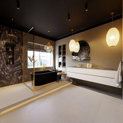 Mondiaz VICA-DLUX Badkamermeubelset - 200cm - talc - 4 lades - Inbouw wastafel CLOUD - links - 1 kraangat - kleur Lava - XL versie 60cm hoog