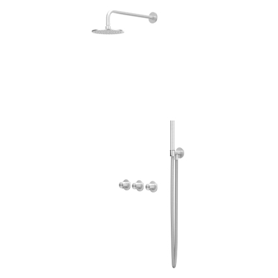 IVY Concord Regendoucheset - inbouw - symmetry - 2 stopkranen - 30cm plafondbuis - 30cm medium hoofddouche - glijstang met uitlaat - 150cm doucheslang - staafmodel handdouche - RVS316 - geborsteld