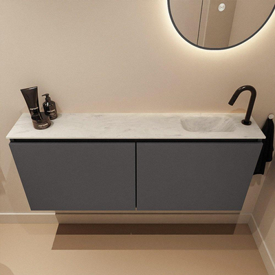 MONDIAZ TURE-DLUX 120cm toiletmeubel Dark Grey. EDEN wastafel Opalo positie rechts. Met 1 kraangat.