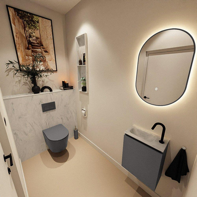 MONDIAZ TURE-DLUX 40cm toiletmeubel Dark Grey. EDEN wastafel Opalo positie links. Met 1 kraangat.