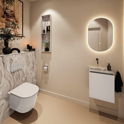 MONDIAZ TURE-DLUX 40cm toiletmeubel Linen. EDEN wastafel Glace positie links. Zonder kraangat.