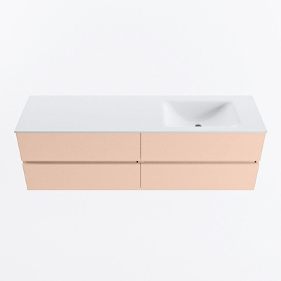 MONDIAZ Vica Badkamermeubelset - 160cm - onderkast rosee - 4 lades - wastafel cloud rechts - 1 kraangat - 60cm hoge versie - talc