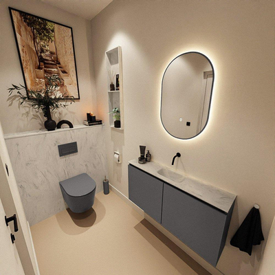 MONDIAZ TURE-DLUX 100cm toiletmeubel Dark Grey. EDEN wastafel Opalo positie midden. Zonder kraangat.