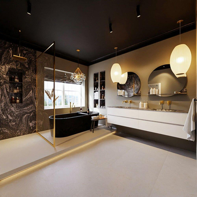 Mondiaz VICA-DLUX Badkamermeubelset - 200cm - talc - 4 lades - Inbouw wastafel CLOUD - dubbel zonder kraangat - kleur Lava - XL versie 60cm hoog