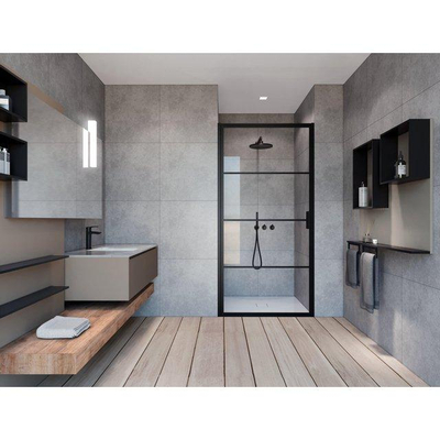 FugaFlow Efficiente Vetro Douchedeur - 90x200cm - frame lines buitenzijde - anti kalk - mat zwart