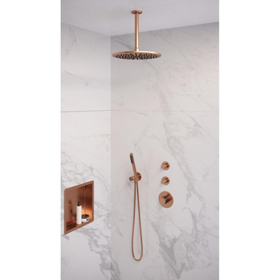 Brauer Copper Edition Regendoucheset inbouw - hoofddouche 30cm - plafondarm - 3 gladde knoppen - handdouche staaf 1 stand - PVD - geborsteld koper