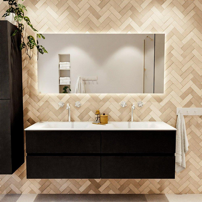 MONDIAZ VICA 150cm badmeubel onderkast Urban 4 lades. Wastafel CLOUD dubbel 2 kraangaten, kleur Talc.