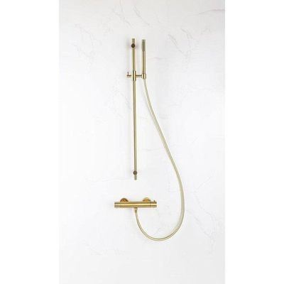 Fortifura Calvi douchekraan met glijstangset met staafhanddouche, metalen doucheslang Geborsteld Messing PVD (Goud) (goud)