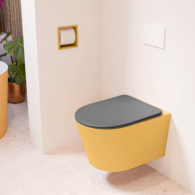 MONDIAZ LAVIE wandclosetpack - 36x53cm - diepspoel - rimless - Ocher (geel) - softclose - quick-release - toiletzitting - Dark grey (grijs)