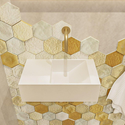 Mondiaz TYNE Fonteinset - 40x23x12cm - wasbak rechts - 0 kraangaten - solid surface Talc mat