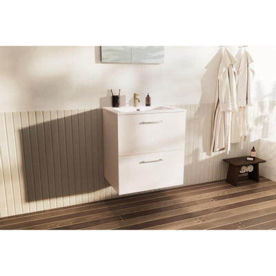 Nemo Go badkamermeubelset - 60x65x45.5cm - 2 lades - met grepen - 1 wasbak wit mat - 1 kraangat - met spiegel - MDF standard white