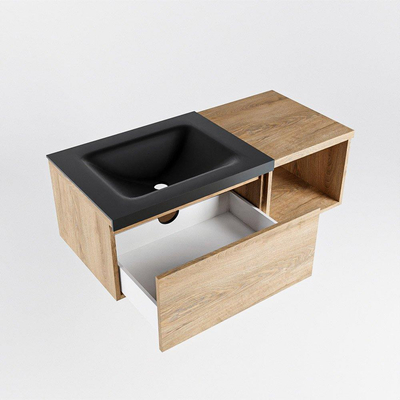 MONDIAZ BUKLA 100cm badmeubel met open module 40 kleur Washed Oak met 1 lade. Wastafel CLOUD links 0 kraangaten kleur Urban.