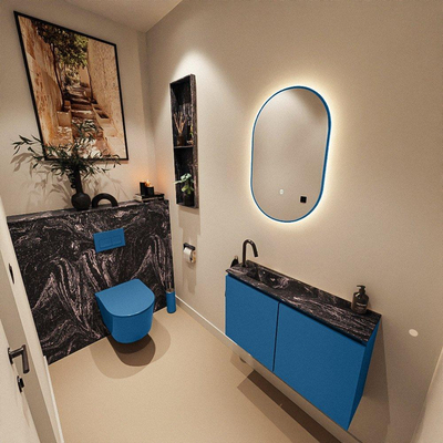 MONDIAZ TURE-DLUX 80cm toiletmeubel Jeans. EDEN wastafel Lava positie links. Met 1 kraangat.