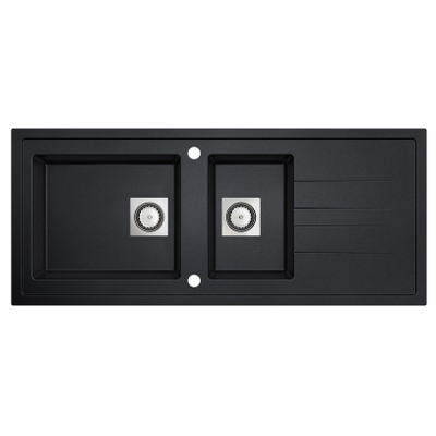 GO by Van Marcke Molto inbouwspoeltafel composiet met 2 bakken met afdruip 1170 x 500 mm met vierkante manuele plug omkeerbaar zwart