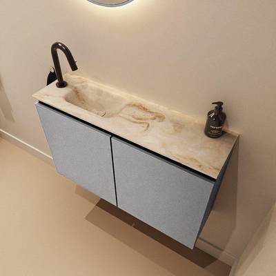 MONDIAZ TURE-DLUX 80cm toiletmeubel Plata. EDEN wastafel Frappe positie links. Met 1 kraangat.