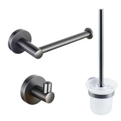 Fortifura Calvi Toiletset - toiletborstelhouder - open - handdoekhaak - toiletrolhouder - zonder klep - geborsteld gunmetal
