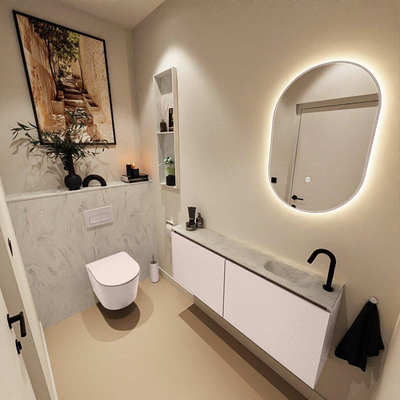 MONDIAZ TURE-DLUX 120cm toiletmeubel Rosee. EDEN wastafel Opalo positie rechts. Met 1 kraangat.