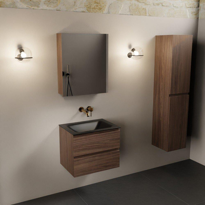 Mondiaz Aivy badmeubelset - 60x45x50cm - 0 kraangaten - 1 wasbak urban Solid surface - Midden - 2 lades - Met spiegelkast - Melamine Mocha