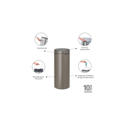 Brabantia Touch Bin Afvalemmer - 30 liter - kunststof binnenemmer - platinum