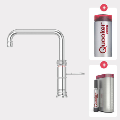 Quooker NL Classic Fusion square kokendwaterkraan opbouw uitloop draaibaar met Combi reservoir & Cube reservoir Chroom