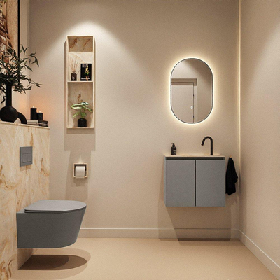 MONDIAZ TURE-DLUX 60cm toiletmeubel Smoke. EDEN wastafel Frappe positie midden. Met 1 kraangat.