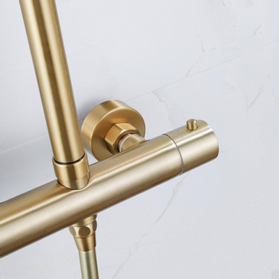 Fortifura Calvi Thermostatische Regendoucheset - 25cm - ronde hoofddouche - staafhanddouche - geborsteld messing PVD OUTLETSTORE