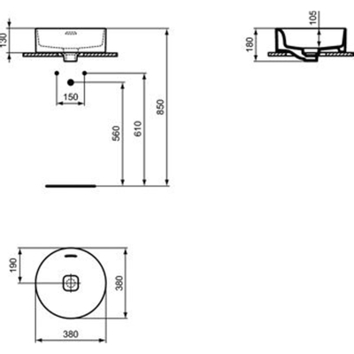 Ideal Standard Strada II opbouwwastafel rond zonder kraangat met overloop Ø38cm wit