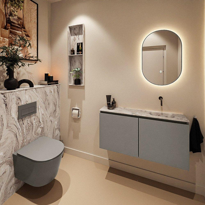 MONDIAZ TURE-DLUX 100cm toiletmeubel Smoke. EDEN wastafel Glace positie rechts. Zonder kraangat.