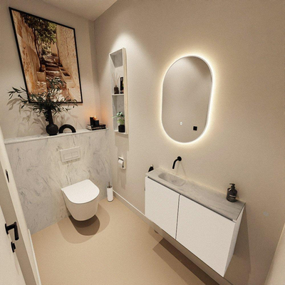 MONDIAZ TURE-DLUX 80cm toiletmeubel Talc. EDEN wastafel Opalo positie links. Zonder kraangat.