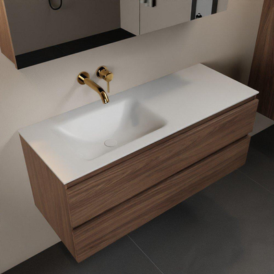 Mondiaz Aivy badmeubelset - 120x45x50cm - 0 kraangaten - 1 wasbak talc Solid surface - Links - 2 lades - Met spiegelkast - Melamine Mocha