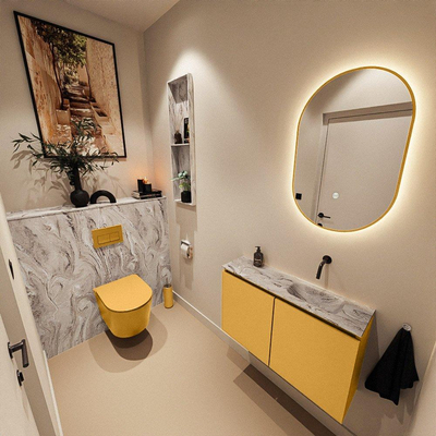 MONDIAZ TURE-DLUX 80cm toiletmeubel Ocher. EDEN wastafel Glace positie rechts. Zonder kraangat.