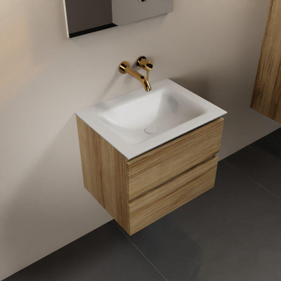 Mondiaz Aivy badmeubelset - 60x45x50cm - 0 kraangaten - 1 wasbak talc Solid surface - Midden - 2 lades - Met spiegel - Melamine Chai