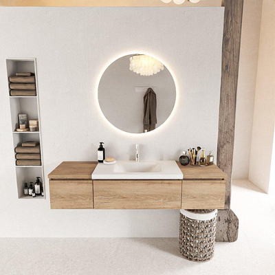 MONDIAZ BUKLA 160cm badmeubel met module 40 kleur Washed Oak met 3 lades. Wastafel CLOUD midden 1 kraangat kleur Talc.