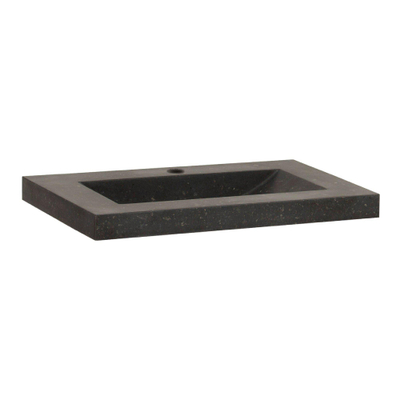BRAUER Magma wastafel ondiep 60x40x5cm - 1 wasbak - 1 kraangat - natuursteen - basalt antraciet