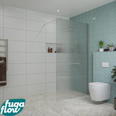 FugaFlow Eccelente Vetro inloopdouche badkamer - 110x200cm - ribbelglas - wandarm - geborsteld RVS