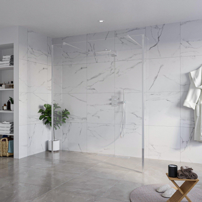 Fortifura Galeria Vrijstaande Inloopdouche - 160x200cm - Helder - antikalk - 8mm veiligheidsglas - 2 zijwanden 40cm - wandsteunen en hoekprofielen - Chroom