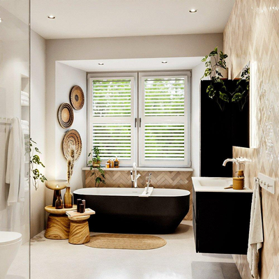 MONDIAZ VICA 100cm badmeubel onderkast Urban 2 lades. Wastafel CLOUD midden 1 kraangat, kleur Talc.